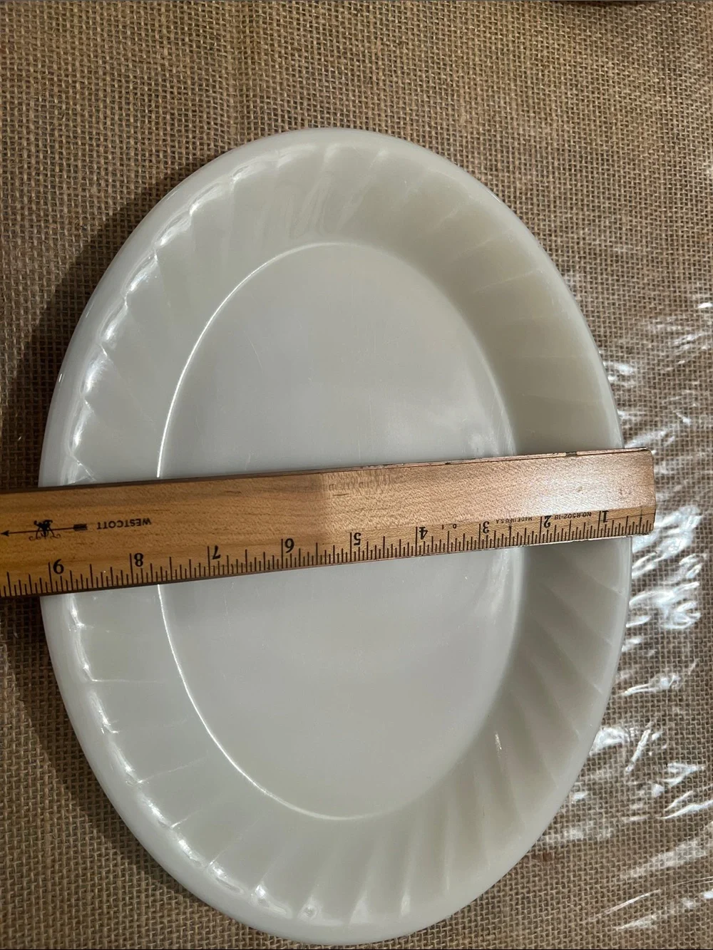 Fire King Oven Ware Oval Platter Swirl Design Edge Ivory Color 12